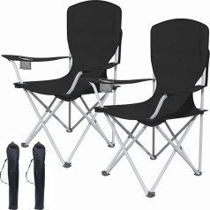 AMHANCIBLE Folding Camping Chair, Set of 2, Fishing Chairs, Foldable with Drink Holder, High Backrest, Folding Camping Chair with Armrests and Carry Bag, Camping Chairs, Lightweight, Portable, up to