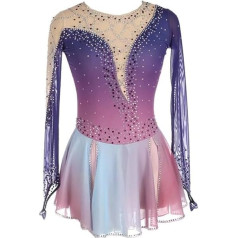 PONNYC Ice Skating Skirt with Colour Gradient Figure Skating Clothing for Girls Rhythmic Sports Gymnastics Jerseys with Shiny Rhinestones Team Sports Competition Clothing