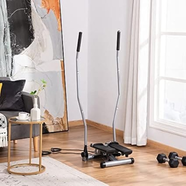 HOMCOM Stepper with Extended Handlebar Gym with LCD Display, Multifunctional, ABS, 54 x 40 x 135 cm, Black and Silver