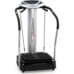 @tec Vibration Plate Crazy-Fit Massage with Column, Vibration Training Device for Abdomen, Legs, Buttocks, Effective Vibration Trainer, 4 Programmes, 2 Fitness Bands, Controller, LED Display