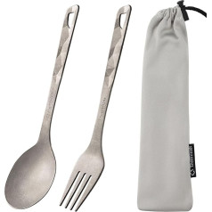 Thous Winds 2 Piece Camping Cutlery, Fork & Spoon Set Made of Titanium, Reusable Multifunctional Portable Outdoor Cutlery Set for Trekking, Picnic, Hiking, Dishwasher Safe