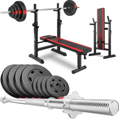 Hop-Sport folding weight bench 1080 with barbell set optional bar weights 30/60/90 kg