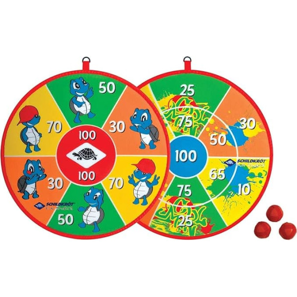 Schildkröt® Soft Dart Set, 1 Klett-Dartscheibe, beidseitig mit unterschiedlichen Zielfeldern bedruckt, 2 x 3 Klettbälle für 2 Spieler