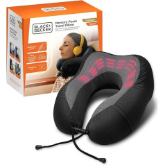 BLACK+DECKER Cooling Gel Memory Foam Neck Pillow - Travel Pillow for Airplane, Car & Train - Ergonomic Neck Support, Slow Rebound Memory Foam, Washable Cover, Universal Fit, Black