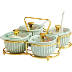Gewürzbehälter – leichtes Luxus-Keramik-Gewürzglas, Gewürzdosen-Set mit Löffel, Küchenaufbewahrung, Gewürzbehälter, Salz- und Zucker-Organisation, hellgrün, Set