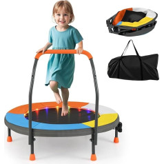 COSTWAY Children's Trampoline Diameter 90 cm Mini Trampoline Foldable with LED Lighting Fitness Trampoline Indoor with Handle and Carry Bag Small Garden Trampoline for Children from 3 Years