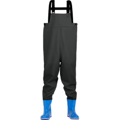 Mihauuke Waders for Teenagers, Waterproof Waders for Children, PVC Waders, Half Body Fishing Water Trousers with Boots, Quick Release Buckles, Hip Waders, Adjustable for Fishing and Hunting