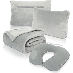 Multifunctional 2-in-1 Travel Pillow Blanket, Portable Neck Pillow, Soft Travel Blanket, Aeroplane for Travel, Travel Gadgets for Holiday, Office, Home, Business Trip (Grey)