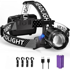 SENDALE Headlamp LED Rechargeable, 100,000 Lumens Head Torch Rechargeable with Sensor, 9000 mAh USB-C Rechargeable Headlamp LED 3 Light Modes, IP65 Waterproof Adjustable for Camping, Fishing