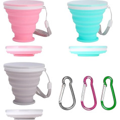 ZOCONE Pack of 3 Collapsible Silicone Cups 200ml Retractable Reusable with Lid & Buckle - for Picnic, Camping, Hiking, Outdoors, Travel