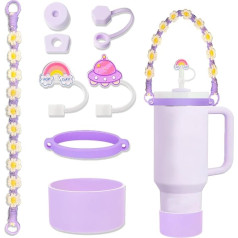 Fabenyok Stanley Cup Accessories for Stanley Cup with Handle, 850ml and 1.2L, Includes Water Bottle Grip, Trunk Leak Stopper Kit, Straw Cover Cap for Stanley Purple