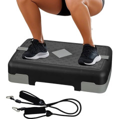 Aerobic Step - Training Aerobic Stepper | Adjustable Riser | Non-Slip Training Training Step with Strap | Gym Training Footboard | Fitness Stepper for Cardio Exercises, Home