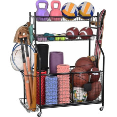 BHKERUZ Heavy-Duty Home Gym Aufbewahrungsregal für Yogamatte und Trainingsgeräte, Aufbewahrungshalter Haken und Mesh,78×30×80cm