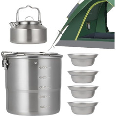 Camping-Kochset, Outdoor-Kochtopf-Set, kompaktes Design und hitzebeständige Griffe, Survival-Ausrüstung für Erwachsene, Familie, Reisen, Wandern, Picknick, Hinterhof-Abenteuer