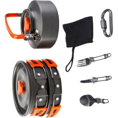 Mikinona 1 Satz Camping Kochgeschirr Set Personen Tragbarer Outdoor Kochtopf und Langlebige Camping Utensilien Wandern und Outdoor Aktivitäten Orange