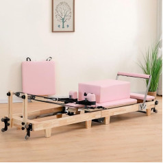 Pilates Reformer, Faltbarer tragbarer Pilates Reformer, Core-Pilates-Bett für Heimtraining mit Box und Sprungbrett, Pilates-Kreis (Pink 217 x 68 x 77 cm)