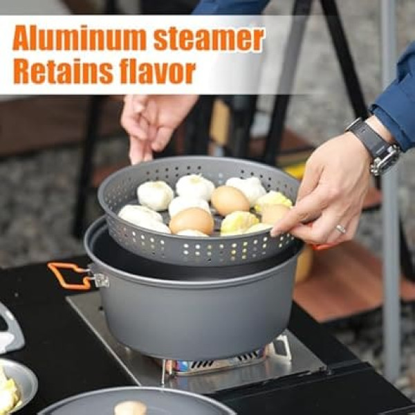 Camping Pot, Portable Camping Pot with Large Capacity for Hiking, Heat Resistant, Lightweight Aluminium Picnic Pot for Travel, Fishing, Barbecuing