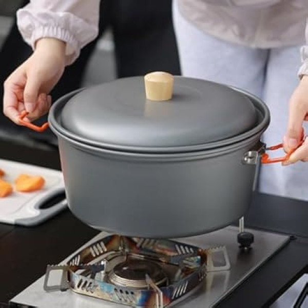Camping Pot, Portable Camping Pot with Large Capacity for Hiking, Heat Resistant, Lightweight Aluminium Picnic Pot for Travel, Fishing, Barbecuing
