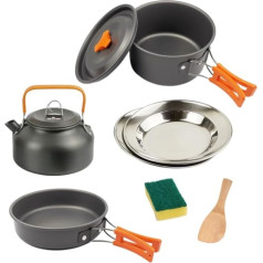 TOTIKI Camping Kochgeschirr Tragbare Camping Geschirr Kochen Set Outdoor Kochgeschirr Pfanne Topf Schüssel Löffel Utensilien Für Wandern Picknick Reisen Outdoor Camping(Orange)