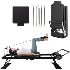 Pilates-Reformer-Maschine – faltbares, verstellbares Krafttrainingsbett für das Training im Heim-Fitnessstudio (schwarz)
