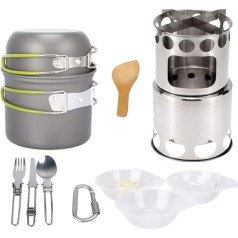 MCLIUJIA Camping Kochgeschirr Campingkocher, Outdoor-Kochgeschirr, Kochset, Faltbar, Camping-Topf-Set, Schüsseln, Löffel, Gabel, Kochset Für Camping Wandern(Grün)