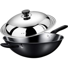 Wok für Induktion Wok Wokpfanne Gusseisenpfanne Altmodisches Roheisen Antihaftpfanne Induktionsherdherde Unbeschichtet Heimwok 32 / 34cm,32cm