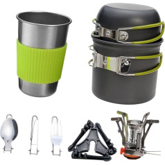 BIUDECO Set Outdoor Camping Kettle Gas Stove Set Cookware Green