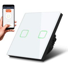 Skārienjutīgais gaismas slēdzis , dubultā, SMART, Tuya APP, stikls, balts, ar kvadrātveida pogas apgaismojumu, 86x86mm, MCE717W