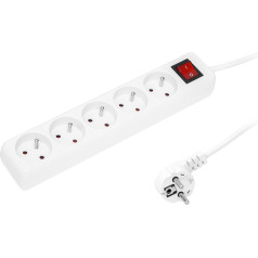 98-739# Pagarinātājs pr-570wsp 5 ligzdu ar zemējumu+slēdzis 5m balts (3x1,5mm)