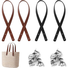 ‎Wach Auf WACH AUF Pack of 4 Leather Straps for Bags PU Bag Strap Rivets 60 cm Black and Brown Bag Handle Leather Bag Handles Removable Bag Belt Replacement Handle for Handbag Purses Bag Accessories