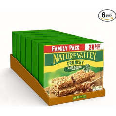 Nature Valley Crunchy Family Pack - Oats & Honey, Delicious Whole Grain Oat Bars with Honey, Snack for School & Travel, Lactose Free, 6 Pack, 10 Packs - 2 Bars Each Pack