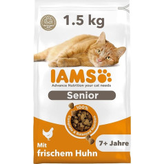 IAMS for Vitality Senior Dry Cat Food - Dry Food for Older Cats from 7 Years with Fresh Chicken, 1.5 kg