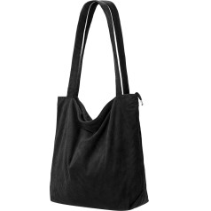 Women's Tote Bag, Aesthetic, Shopper Bag, Large, Cord Bag with Zip, for School, Work, Office, Travel, Shopping, Everyday Use, black