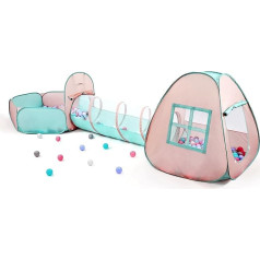 3-in-1-Pop-Up-Spielzelt für Kinder mit Tunnel und Bällebad für Kinder, Jungen, Mädchen, Babys und Kleinkinder, Spielhaus für drinnen und draußen, Orange, Pink/Hellgrün