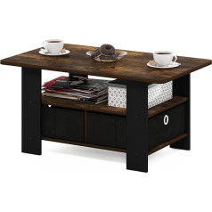 Furinno Andrey Coffee Table with Drawer - Modern Living Room Table, Coffee Table Wood in Amber Pine/Black, Practical Side Table for Living Room & Home Office