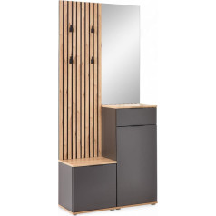 Stella Trading Simple Hallway Wardrobe Set in Artisan Oak Look, Anthracite, Modern Compact Coat Rack with Mirror for Your Entrance Area, 88 x 195 x 35 cm (W x H x D)