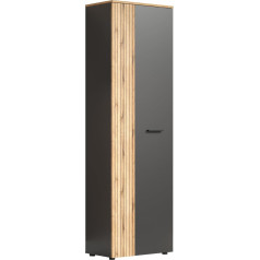 trendteam smart living - Esteban - Wardrobe - Anthracite Oak - Wardrobe with Extendable Clothes Rail - (W x H x D) 60 x 195 x 36 cm - Wardrobe in Elegant Groove Look