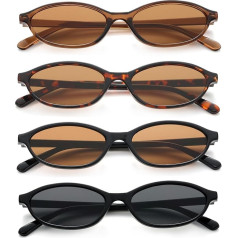 Unning Set of 4 Oval Sunglasses Women's Retro Oval Sunglasses Slim Vintage Small Glasses Set