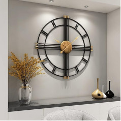 Yumyolk Wall Clock Large Round Metal Silent Non-Ticking Battery Operated 60 cm 24 Inch Roman Numerals Clocks for Living Room Bedroom Kitchen Wall Clock Decoration