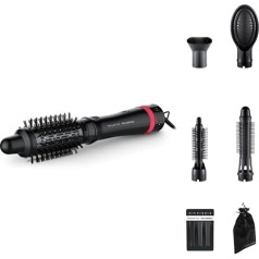 Rowenta x Karl Lagerfeld CF635L Express Style Hot Air Brush, 5-in-1 Styling Brush, Keratin & Glow Coating, Constant 60°C, All Hair Types, Extensive Accessories, Black/Red