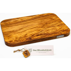 DAS OLIVENHOLZBRETT® Chopping Board XL Large / Carving Board / Rectangular with Rounded Corners / Solid Olive Wood Board 40 cm x 30 cm x 2.5 cm
