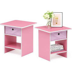 Furinno Dario Side Table / Bedside Table Storage Shelf with Drawer, Pink/Light Pink, 39.4 x 39.4 x 45.2 cm, Set of 2
