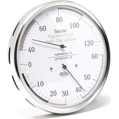Fischer 184.01 Sauna Universal Thermohygrometer - 130 mm Hair Hygrometer and Bimetal Thermometer Stainless Steel Made in Germany