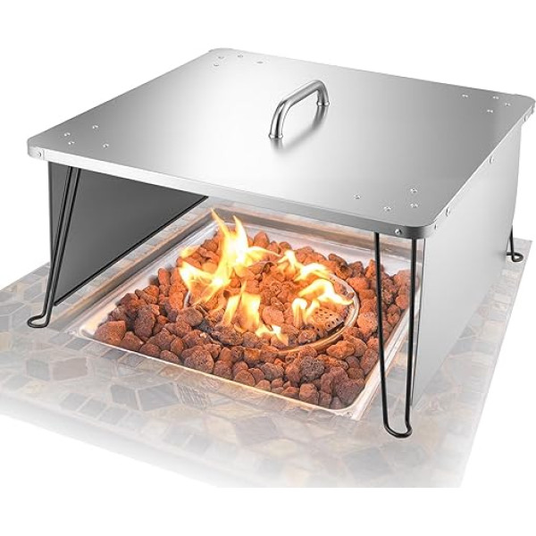 VEVOR Fire Pit Lid, 645 x 645 x 370 mm, Outdoor Heat Deflector, Stainless Steel Fire Bowl Lid for Campfire, Camping, Wood Burning, with 4 Folding Legs and Carry Handle