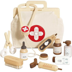 Le Toy Van - TV292 Wooden Doctor's Case for Children 3 Years Montessori Toys Complete Fabric Bag 10 Pieces Includes Accessories FSC Certified Wood