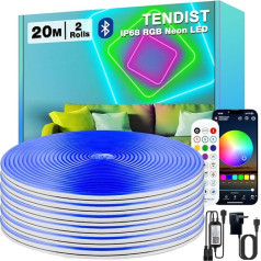 TENDIST 20 m RGB Neon LED Strip, Waterproof, Flexible, IP68 LED Strip, Outdoor Bluetooth with Smart App, Outdoor Neon Light, Music Sync for Patio, Balcony, Garden, Wall Panels (10 m x 2)