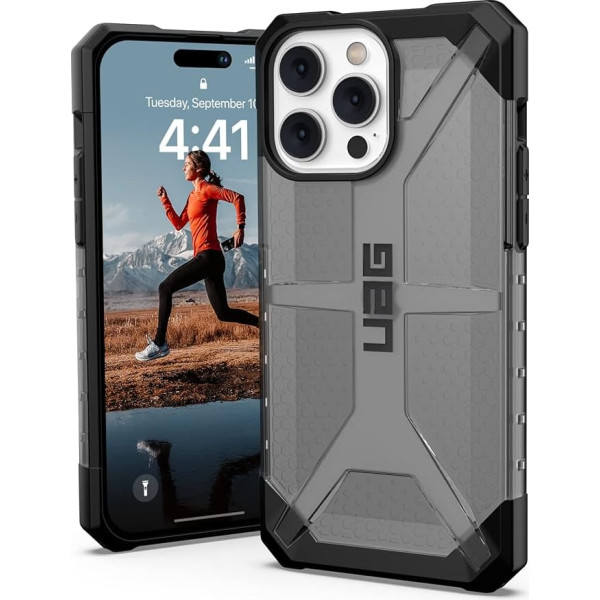 Urban Armor Gear UAG Plasma Case Compatible with Apple iPhone 14 Pro Max [Wireless Charging Compatible Cover, Drop-Resistant Mobile Phone Case, Raised Edge] Grey Transparent, 114067113131