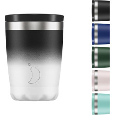 Chilly's Original Coffee Mug, Travel Thermal Mug for Cold and Hot Drinks, Reusable Cup with Lid, Double-Walled and Vacuum Insulated, Stainless Steel, 340 ml, Monochrome Colour Gradient