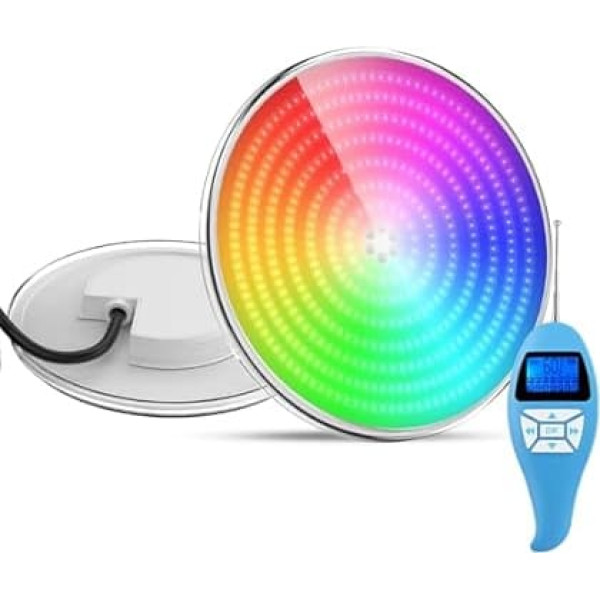 LyLmLe Resin Filled LED Pool Headlight PAR56, 35 W Ultra Flat LED Pool Lighting RGB Colour Changing Underwater Spotlight with Remote Control, 140° Beam Angle, IP68 Waterproof, 12 V AC