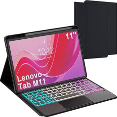 For Lenovo Tab M11 2024 11 Inch Case with Keyboard: 7-Colour Lighting QWERTZ German Keyboard with Trackpad - Removable Keyboard Protective Case with Pen Holder for Lenovo Tablet M11 (TB330/TB331)